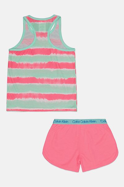 Calvin Klein Kids Girl 2 Pieces Yarn Dyed Sleeveless Tank Top and Shorts Set, Multicolor