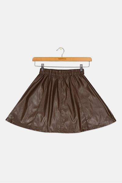 Overkids Kids Girl Plain Leather Midi Skirt, Chocolate Brown