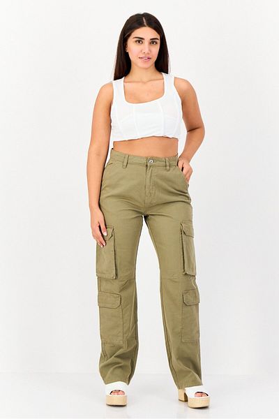 Don't Call Me Jennyfer Women Straight Fit Solid Cargo Pants, Khaki