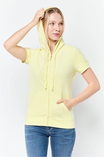 Juicy Couture Women Brand Logo Short Sleeve Hoodie, Yellow