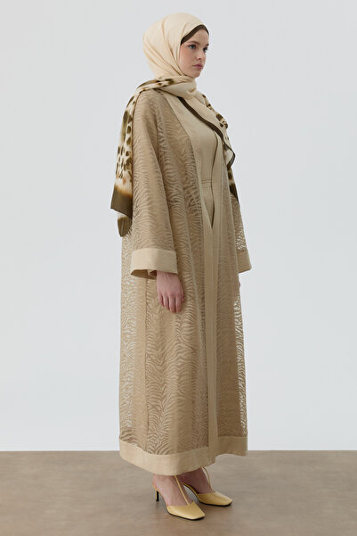 Tuğba Zebra Desen Abaya - Vizon