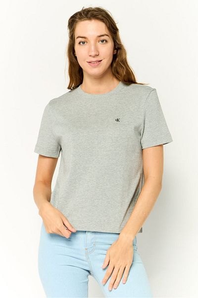 Calvin Klein Women Crew Neck Short Sleeves Embroidered Logo T-Shirt, Grey