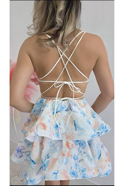 GLAMSI Short dress with ruffles and floral print – sizes XS, S, M