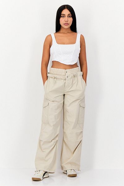 Don't Call Me Jennyfer Women Parachute Fit Solid Cargo Pants, Beige