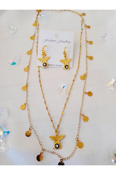 Minnoş Dükkan Angel Figured Necklace Earring Set