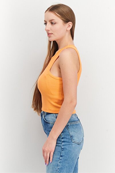 Sinsay Women Round Neck Sleeveless Embroidered Tank Top, Orange