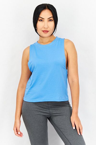 Sinsay Gym Hard x Women Round Neck Sleeveless Plain Top, Blue