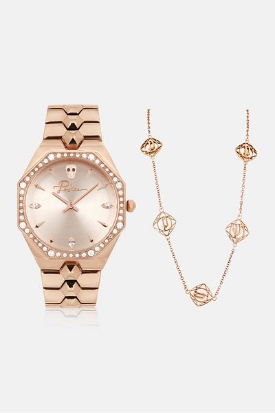 Police Women P 16038bsr-32m Stainless Steel Analog Watch 35 Mm With Necklace, Rose Gold