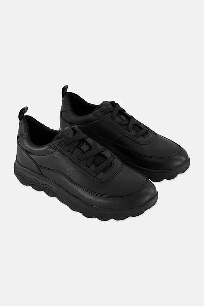 Geox Men U Spherica Tumbled Lace Up Casual Shoes, Black