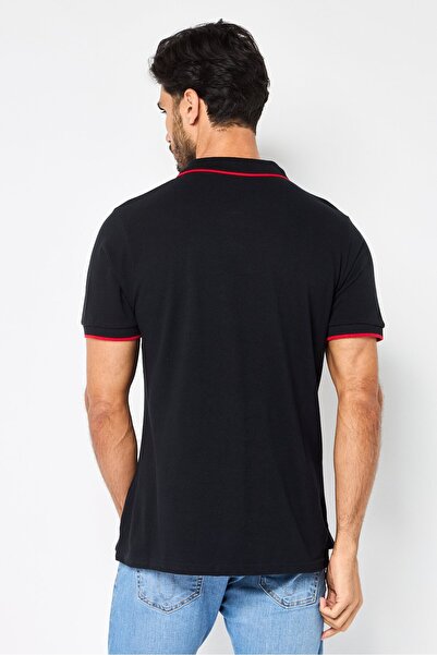 Cavalli Class Men Regular Fit Short Sleeve Brand Logo Polo Shirt, Black