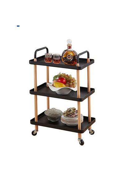 rexa 3-Tier Rolling Storage Rack – Black – 53x85x36 cm – Kitchen & Utility Organizer
