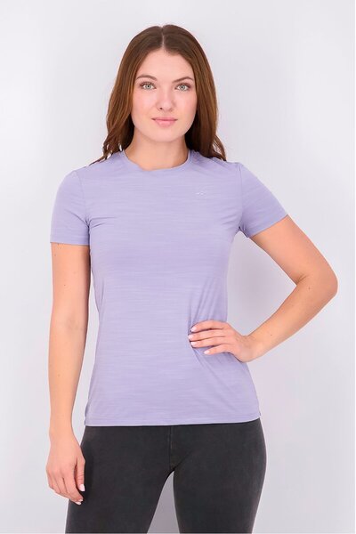Reebok Women Round Neck Short Sleeve Plain Top, Purple