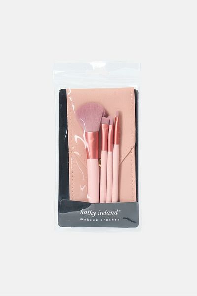 Kathy Ireland 4 Piece Makeup Brushes With Pouch, Pink