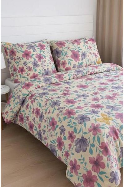 Sinada Butterfly Flower Patterned Quilted Duvet Cover Set