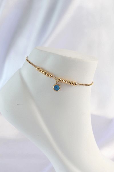 Skygo 316L Steel Gold Color Minimal Evil Eye Beaded Anklet