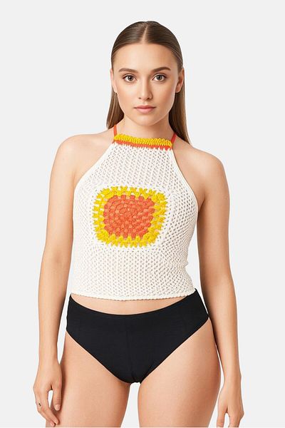 DAMSON MADDER Women Crochet Swim Top, Ivory