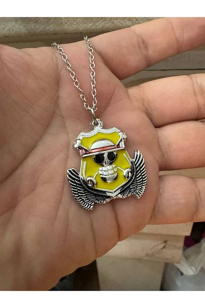 Herşey Nota One Piece Luffy Yellow Colored Necklace with 60 cm Chain |   Anime Themed Unisex Jewelry