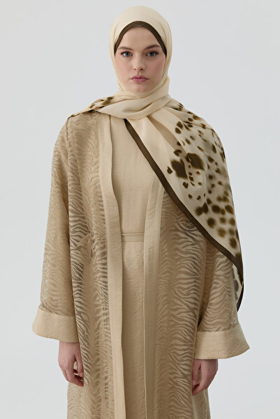 Tuğba Zebra Desen Abaya - Vizon