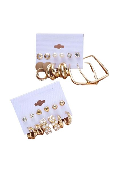 huitich 12-Piece Retro Imitation Pearl & Geometric Earrings Set