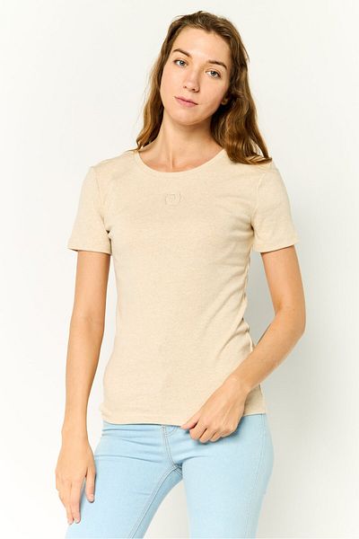 Tommy Hilfiger Women Crew Neck Short Sleeves Embroidered T-shirt, Beige