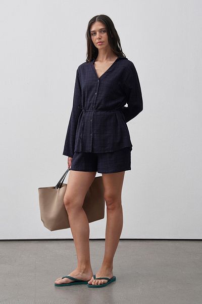 mathilda store Women's Navy Blue Leo Shirt Shorts Set