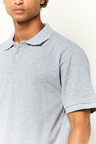 Cavalli Class Men Regular Fit Embroidered Logo Short Sleeves Polo Shirt, Grey
