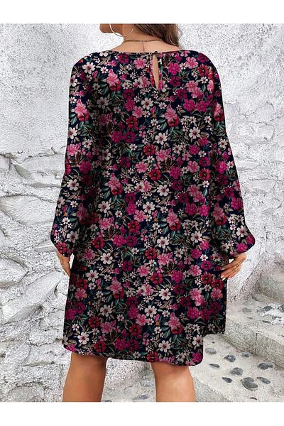 UniqueStore.ro Plus Size Loose Dress With Floral Print In Pink Tones - Xl