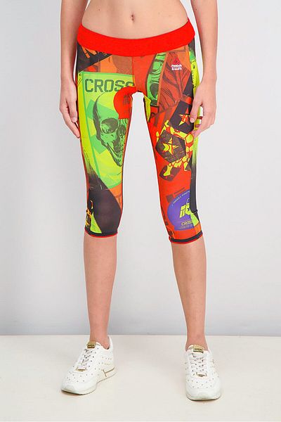 Reebok Women RCF Chase Capri Prime Tights, Lime and Black and Red