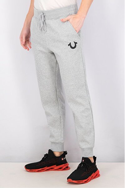True Religion Men Drawstring Brand Logo Print Jogger Pants, Heather Grey