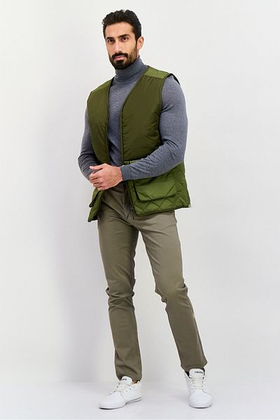 Asos Design Men V-Neck Sleeveless Textured Sweater Vest, Dark Olive