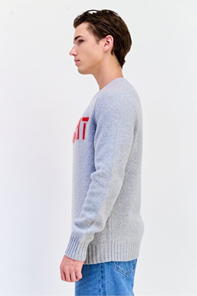 Esprit Men Ribbed Collar Brand Logo Sweater, Grey