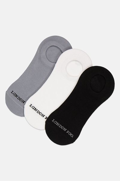 London Fog Men 3 Pair Brand Logo Round Invisible Socks, Multicolor