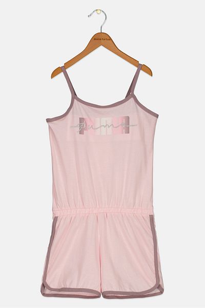 Puma Kids Girl Brand Logo Playsuit, Pink Combo