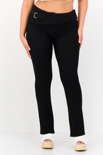 Don't Call Me Jennyfer Women Regular Fit Knitted Wide Leg Pants, Black