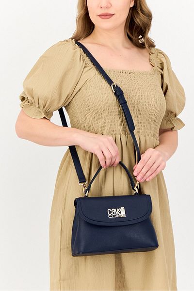 Cavalli Class Women Cutie Brand Logo Satchel Bag, Navy