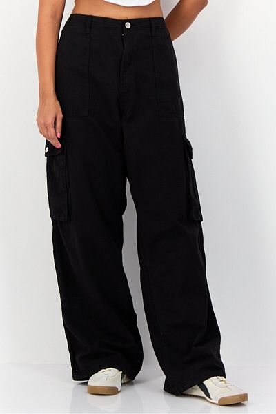 Don't Call Me Jennyfer Women Regular Fit Wide Leg Solid Cargo Pants, Black