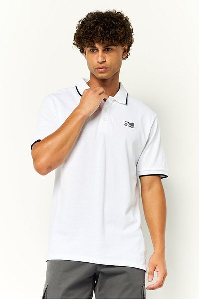 Cavalli Class Men Regular Fit Short Sleeve Brand Logo Polo Shirt, White