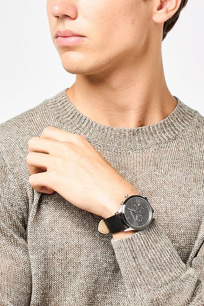 Calvin Klein Men 25200379 Leather Analog Watch 44mm, Black