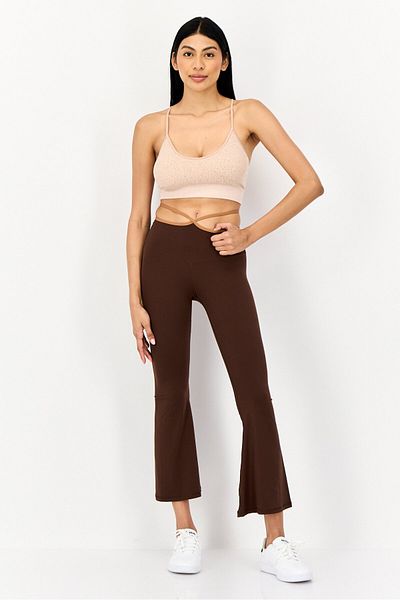 aerie Women Short Solid Strappy Flare Pants, Brown