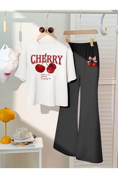 Keywest Children's Cherry Printed T-Shirt Spanish Leg Tracksuit Set