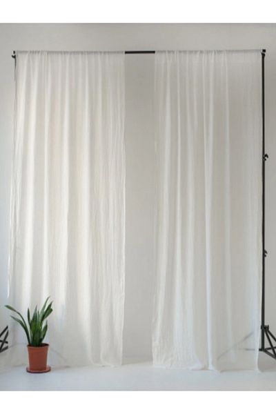KÜTÜKhouse White Linen Curtain Rod Set of 2 with Pockets 130X170 cm