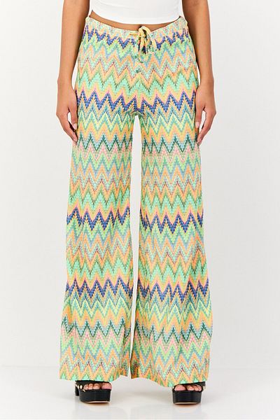 Koton Women Regular Fit Chevron Print Wide Leg Pants, Multicolor