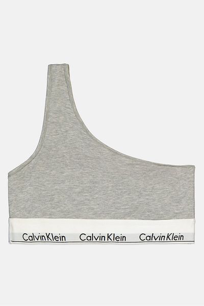 Calvin Klein Women Brand Logo Padded One Shoulder Sports Bra, Grey