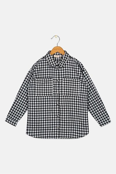 Koton Kids Girl Spread Collar Long Sleeves Micro Check Shirt, Multicolor