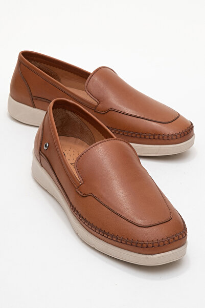 Dericlub Women's Orthopedic Laceless Comfort Casual Shoes Real Leather Cr 2201 Tan