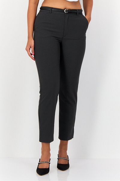 Don't Call Me Jennyfer Women Regular Fit Plain Belted Chino Pants, Dark Olive