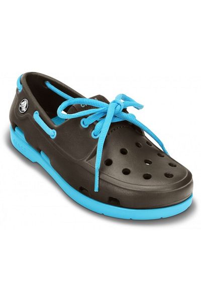 Crocs Kids' Beach Line Lace Boat Shoe 33-34 EU - J2 US Brown - Espresso/Electric Blue