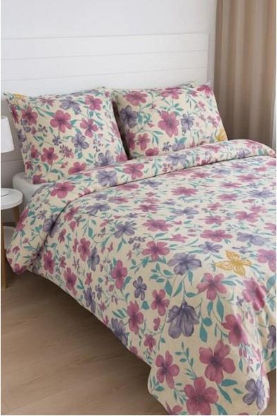 Sinada Butterfly Flower Patterned Quilted Duvet Cover Set