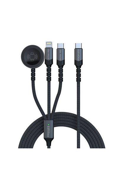 Promate iCharge-Trio 5-in-1 Multi-Connector Cable, featuring 60W Power Delivery for Ultra-Fast USB-C Connector,