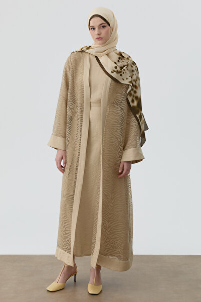 Tuğba Zebra Desen Abaya - Vizon